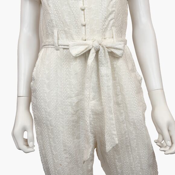 NWT VICI Textured Short-Sleeve V-Neck Belted Button-Up Jumpsuit (White | Size M) - Picture 6 of 11